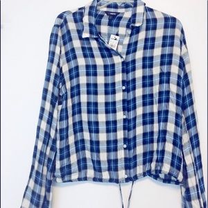 Express Women's Plaid Waist Tie Soft Blouse Shirt